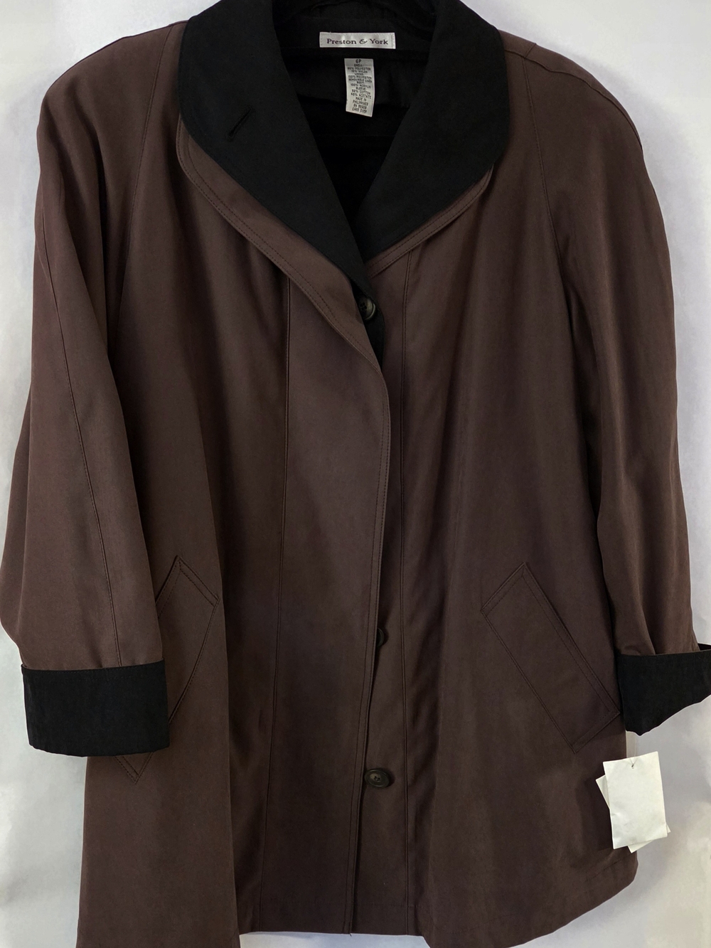 Preston & York Brown Trench Coat with Black Collar With Removable Liner